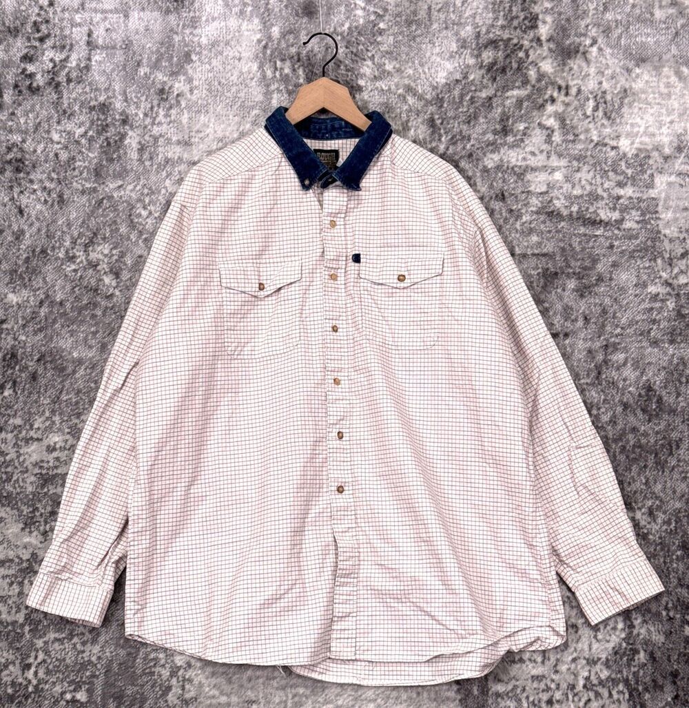 Vintage Panhandle Slim Shirt XXL Mens White Check Denim Collar Western Cowboy